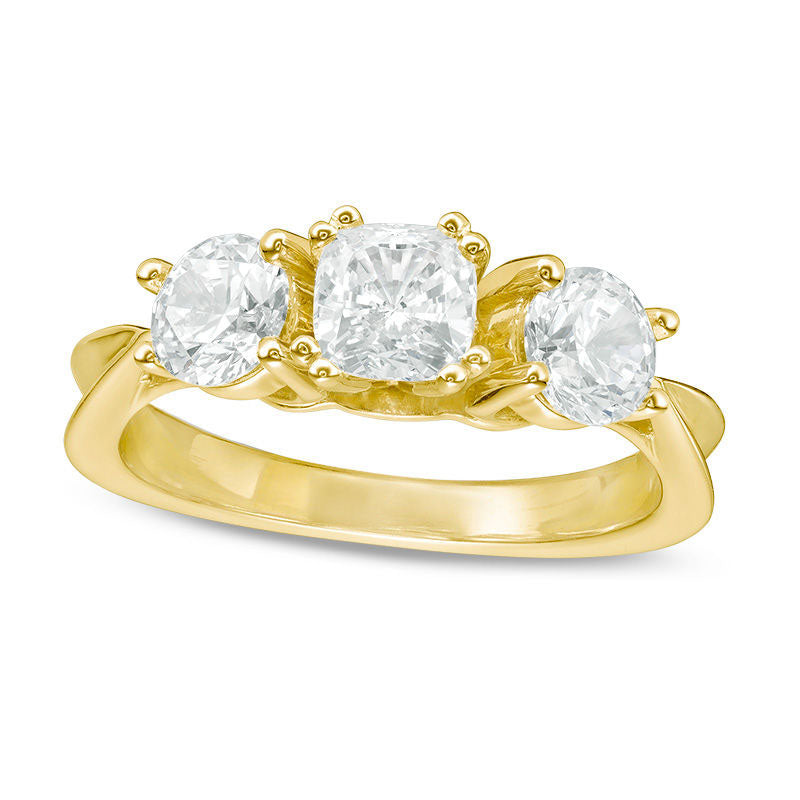 Image of ID 1 20 CT TW Cushion-Cut Natural Diamond Three Stone Engagement Ring in Solid 14K Gold