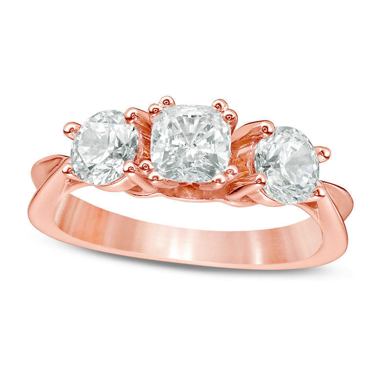 Image of ID 1 20 CT TW Cushion-Cut Natural Diamond Three Stone Engagement Ring in Solid 14K Rose Gold