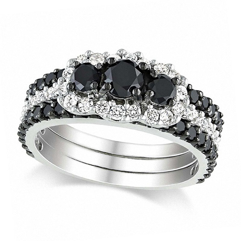 Image of ID 1 20 CT TW Enhanced Black and White Natural Diamond Bridal Engagement Ring Set in Solid 10K White Gold
