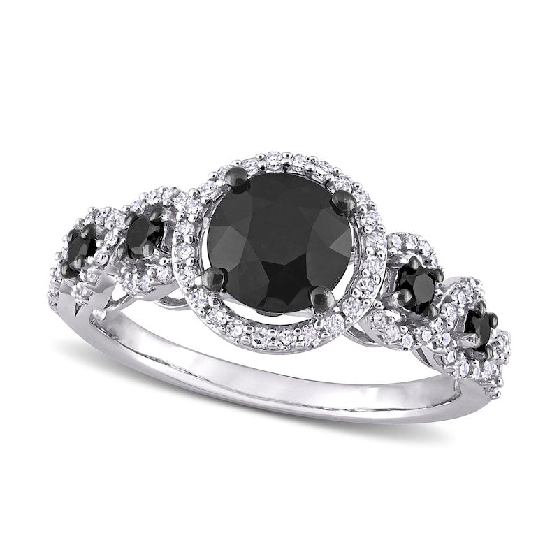 Image of ID 1 20 CT TW Enhanced Black and White Natural Diamond Frame Five Stone Engagement Ring in Solid 10K White Gold