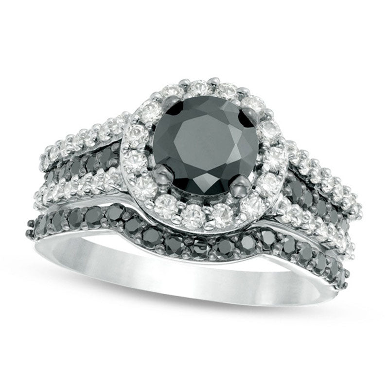 Image of ID 1 20 CT TW Enhanced Black and White Natural Diamond Frame Multi-Row Bridal Engagement Ring Set in Solid 14K White Gold