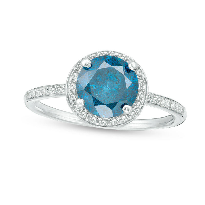 Image of ID 1 20 CT TW Enhanced Blue and White Natural Diamond Frame Engagement Ring in Solid 14K White Gold