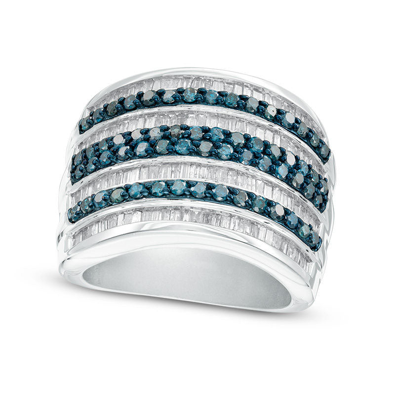 Image of ID 1 20 CT TW Enhanced Blue and White Natural Diamond Multi-Row Ring in Sterling Silver