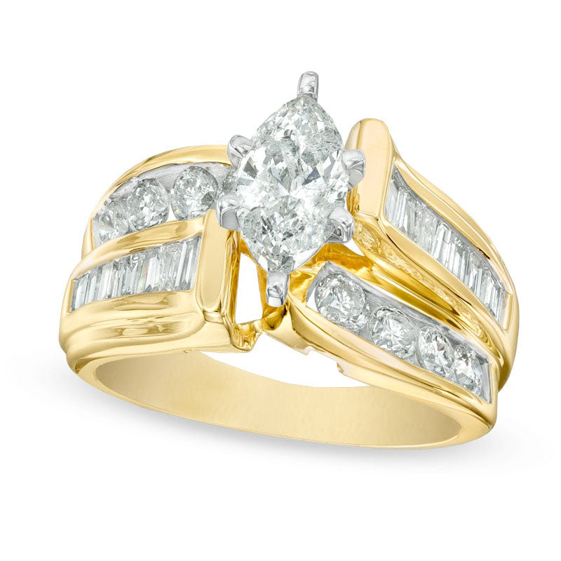 Image of ID 1 20 CT TW Marquise Natural Diamond Double Row Engagement Ring in Solid 14K Gold