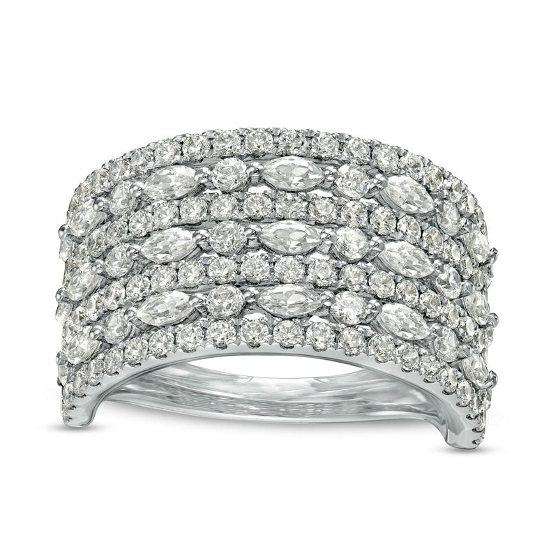 Image of ID 1 20 CT TW Marquise and Round Natural Diamond Multi-Row Ring in Solid 14K White Gold