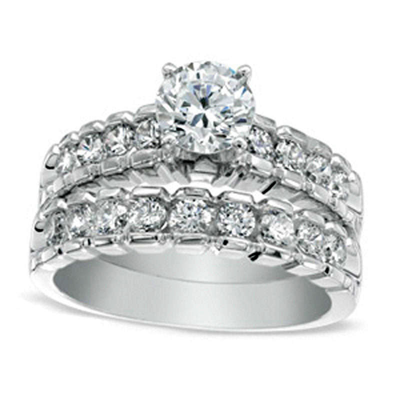 Image of ID 1 20 CT TW Natural Diamond Bridal Engagement Ring Set in Solid 14K White Gold