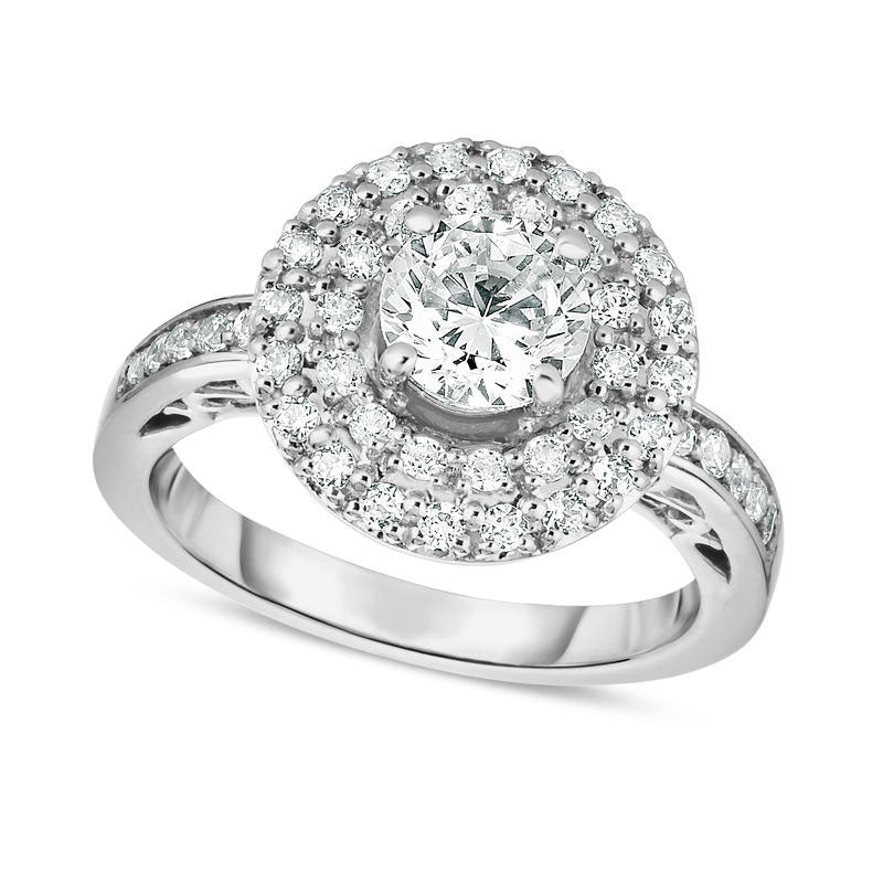 Image of ID 1 20 CT TW Natural Diamond Double Frame Engagement Ring in Solid 14K White Gold