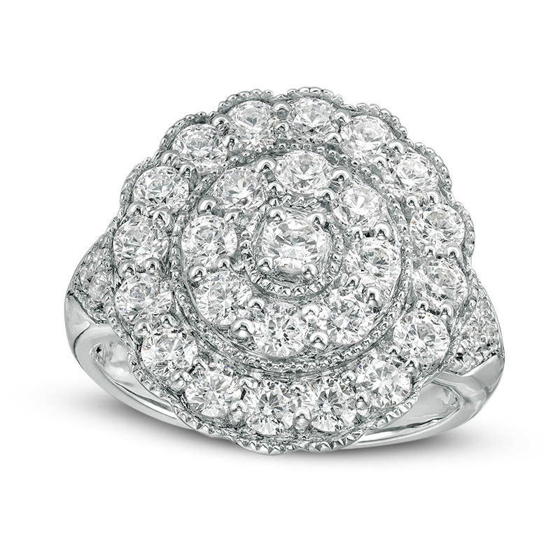 Image of ID 1 20 CT TW Natural Diamond Double Frame Scallop Antique Vintage-Style Ring in Solid 10K White Gold
