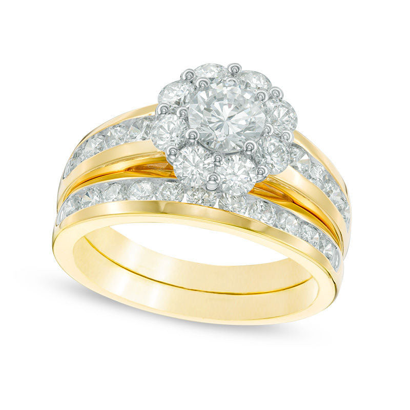 Image of ID 1 20 CT TW Natural Diamond Frame Bridal Engagement Ring Set in Solid 10K Yellow Gold