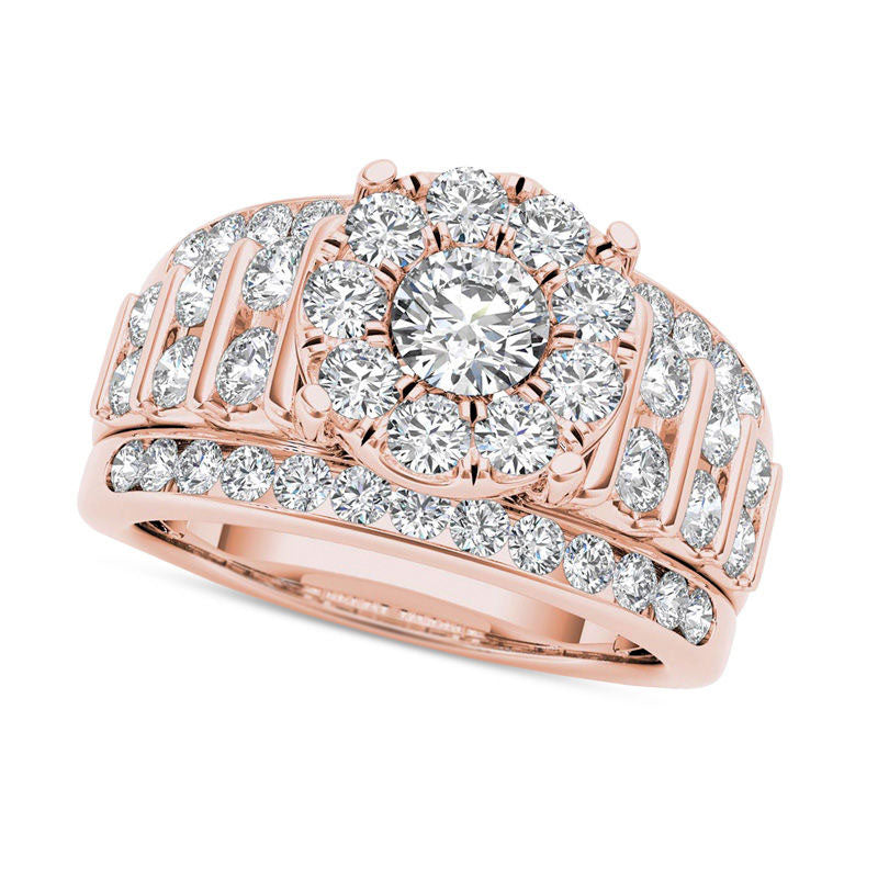 Image of ID 1 20 CT TW Natural Diamond Frame Multi-Row Engagement Ring in Solid 14K Rose Gold