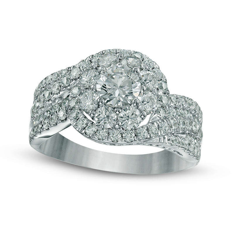 Image of ID 1 20 CT TW Natural Diamond Frame Swirl Engagement Ring in Solid 14K White Gold