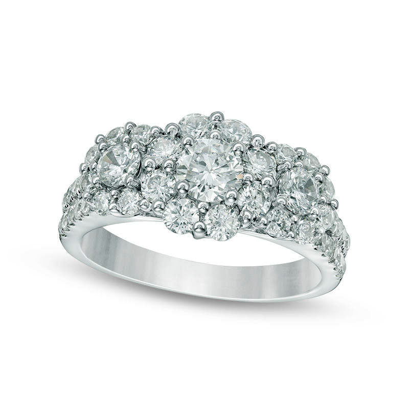 Image of ID 1 20 CT TW Natural Diamond Frame Three Stone Engagement Ring in Solid 14K White Gold