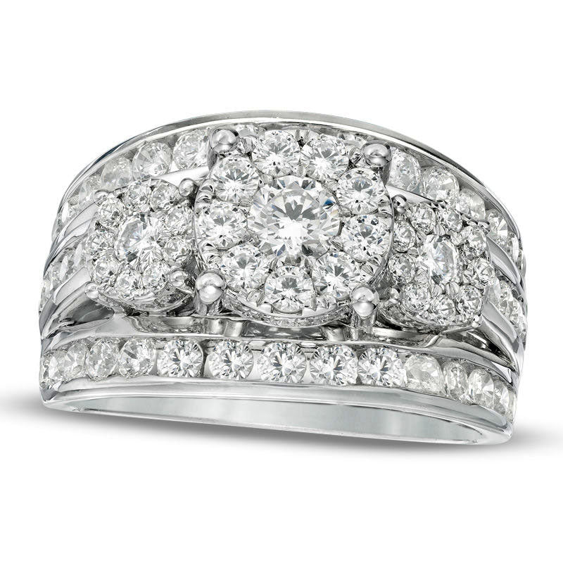 Image of ID 1 20 CT TW Natural Diamond Frame Three Stone Multi-Row Engagement Ring in Solid 14K White Gold