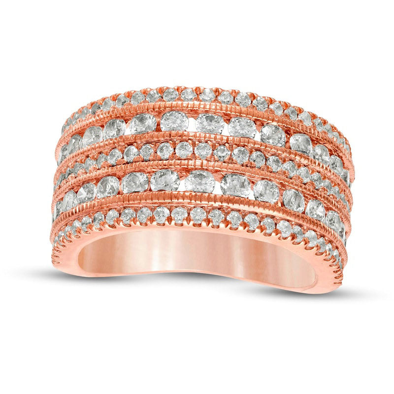 Image of ID 1 20 CT TW Natural Diamond Multi-Row Antique Vintage-Style Engagement Ring in Solid 10K Rose Gold