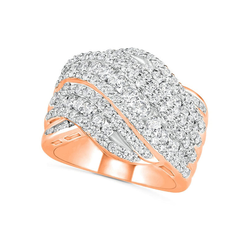 Image of ID 1 20 CT TW Natural Diamond Multi-Row Crossover Ring in Solid 10K Rose Gold