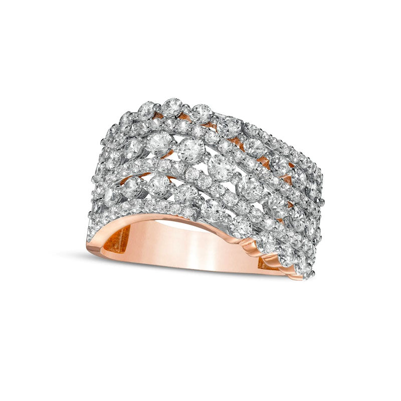 Image of ID 1 20 CT TW Natural Diamond Multi-Row Wave Anniversary Band in Solid 10K Rose Gold