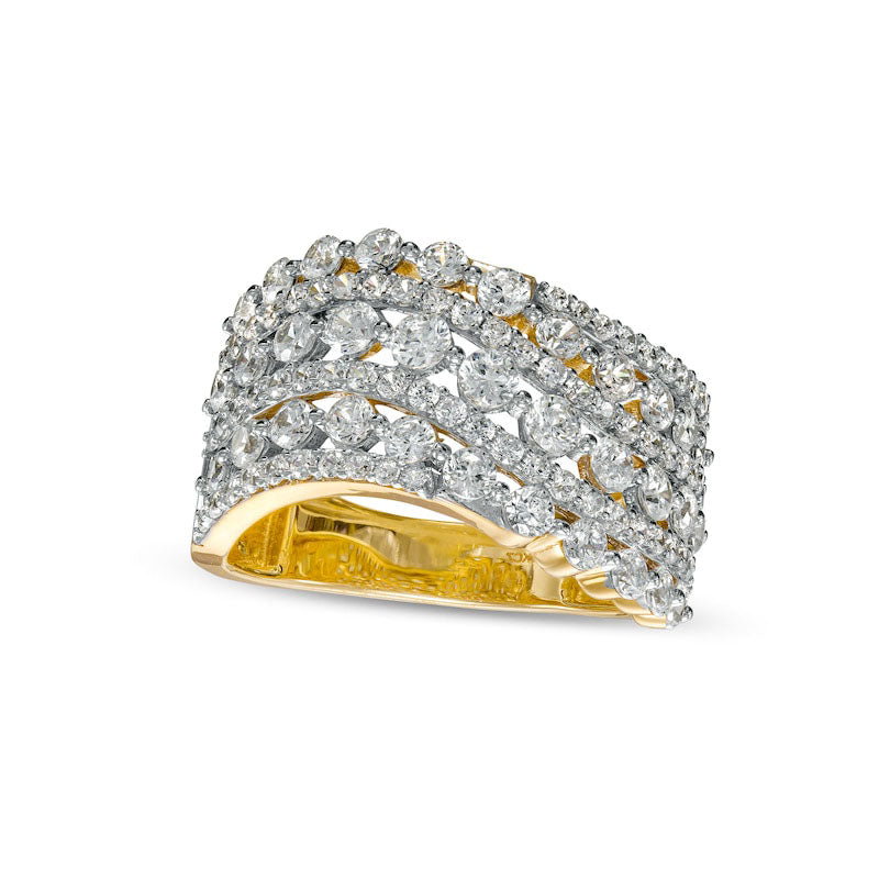 Image of ID 1 20 CT TW Natural Diamond Multi-Row Wave Anniversary Band in Solid 10K Yellow Gold