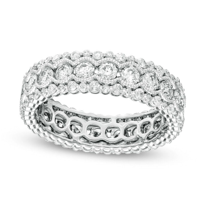 Image of ID 1 20 CT TW Natural Diamond Scallop Edge Antique Vintage-Style Eternity Anniversary Band in Solid 14K White Gold