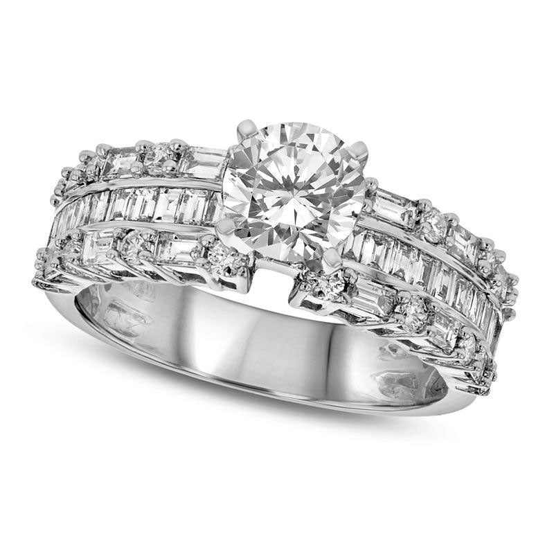 Image of ID 1 20 CT TW Natural Diamond Three Row Engagement Ring in Solid 18K White Gold (I/SI2)