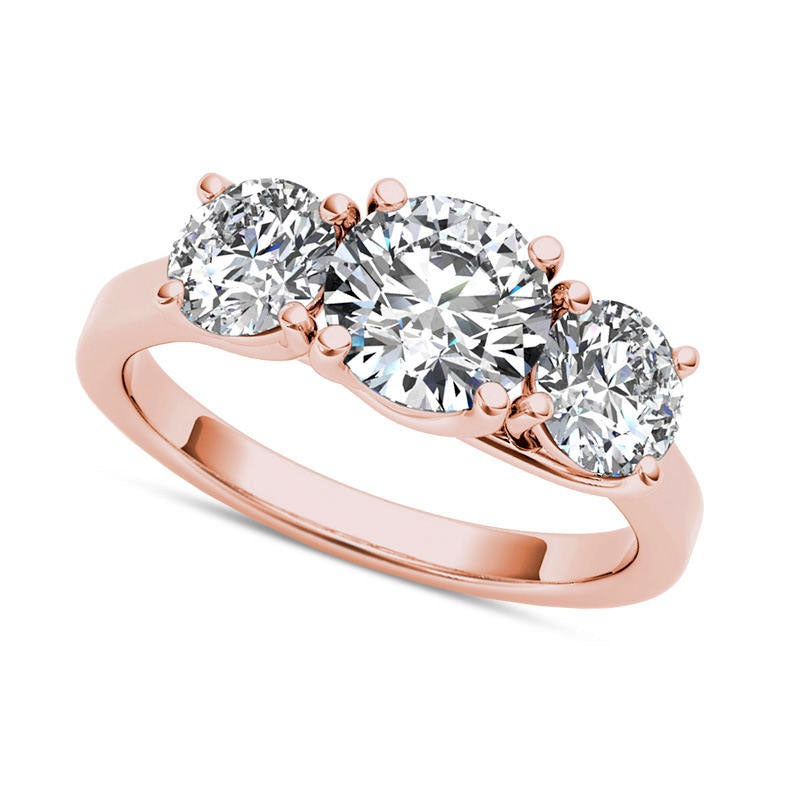 Image of ID 1 20 CT TW Natural Diamond Three Stone Engagement Ring in Solid 14K Rose Gold