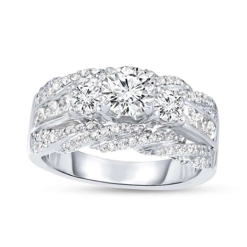 Image of ID 1 20 CT TW Natural Diamond Three Stone Twist Edge Engagement Ring in Solid 14K White Gold