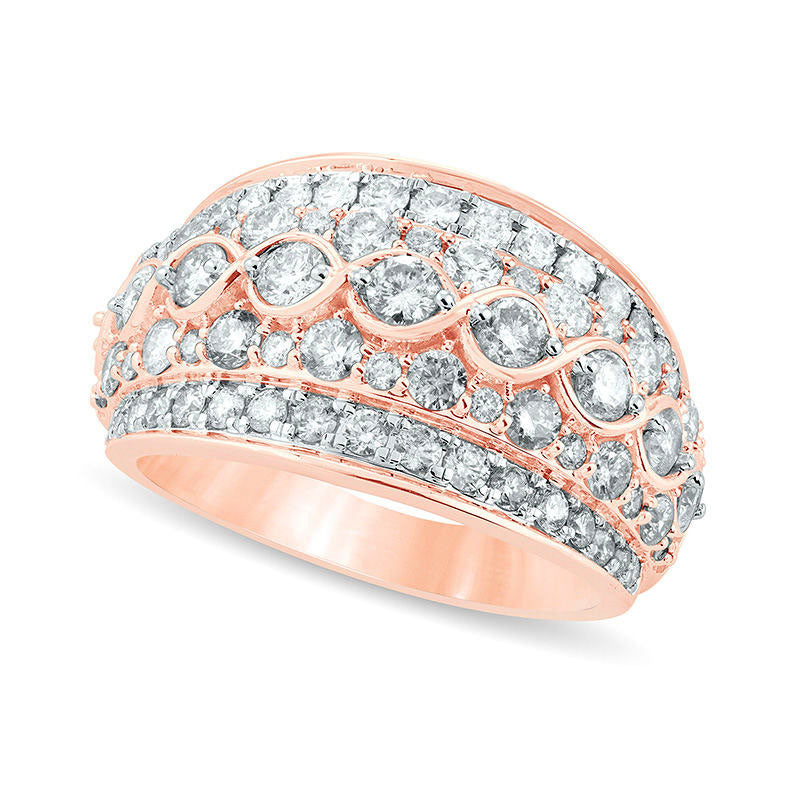 Image of ID 1 20 CT TW Natural Diamond Twist Center Multi-Row Ring in Solid 10K Rose Gold