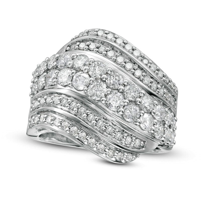 Image of ID 1 20 CT TW Natural Diamond center Double Row Waves Ring in Solid 10K White Gold