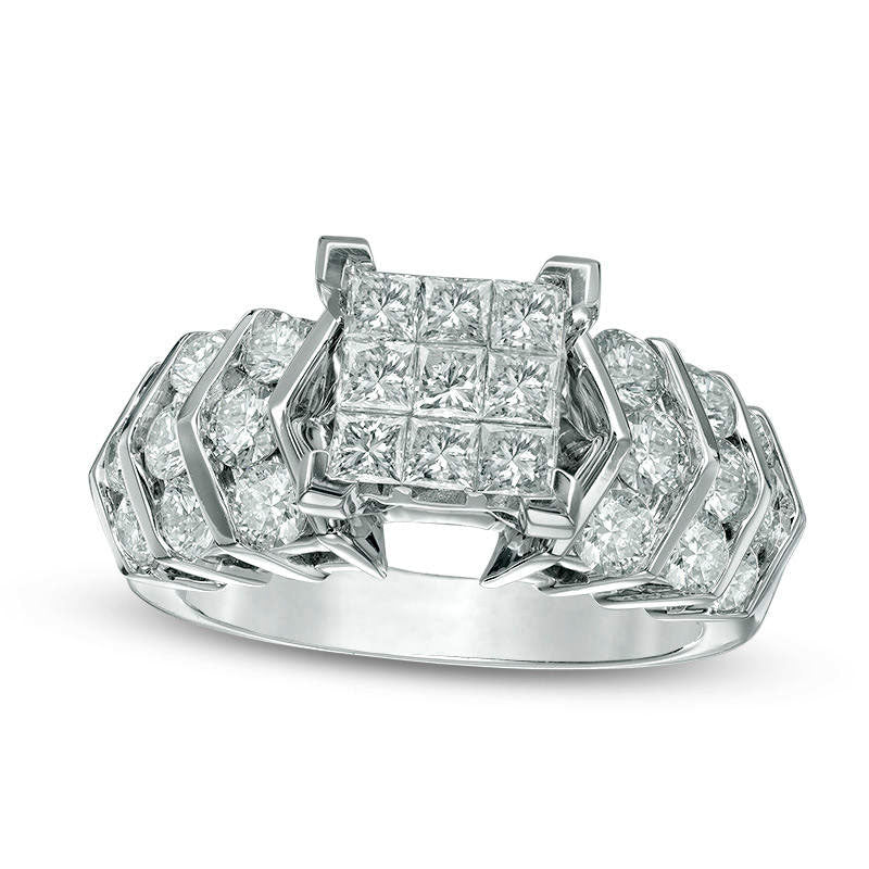 Image of ID 1 20 CT TW Princess-Cut Composite Natural Diamond Chevron Shank Engagement Ring in Solid 14K White Gold
