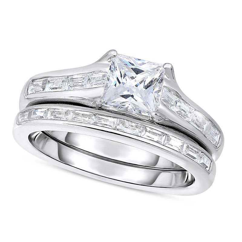 Image of ID 1 20 CT TW Princess-Cut Natural Diamond Bridal Engagement Ring Set in Solid 14K White Gold