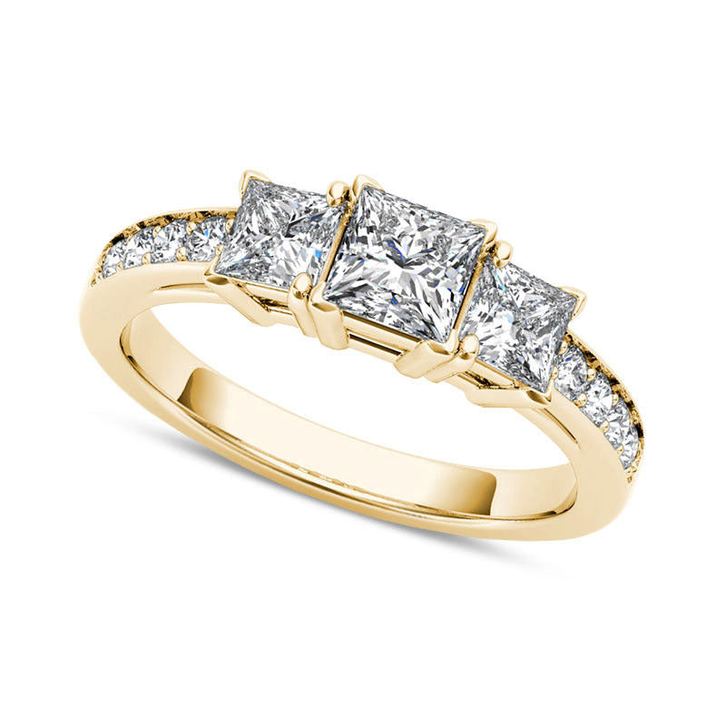 Image of ID 1 20 CT TW Princess-Cut Natural Diamond Three Stone Engagement Ring in Solid 14K Gold