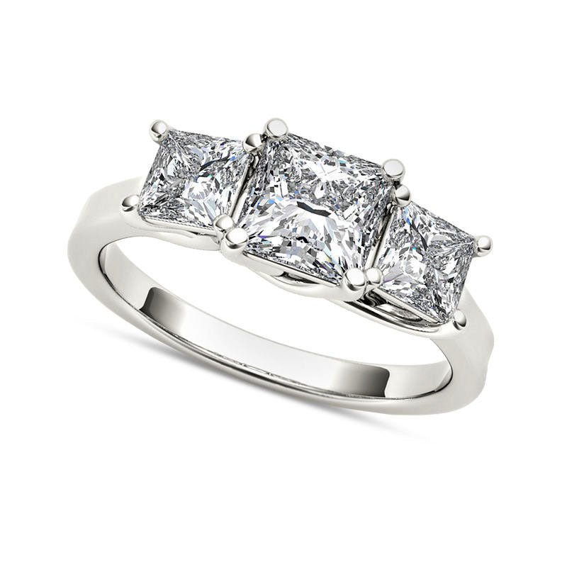 Image of ID 1 20 CT TW Princess-Cut Natural Diamond Three Stone Engagement Ring in Solid 14K White Gold