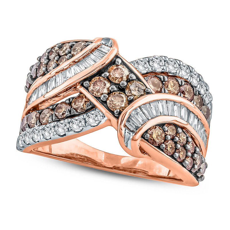 Image of ID 1 20 CT TW Quad Champagne and White Natural Diamond Bypass Ring in Solid 10K Rose Gold