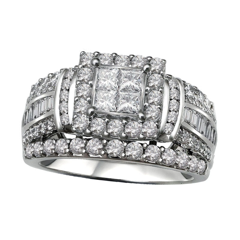 Image of ID 1 20 CT TW Quad Natural Diamond Frame Ring in Solid 14K White Gold