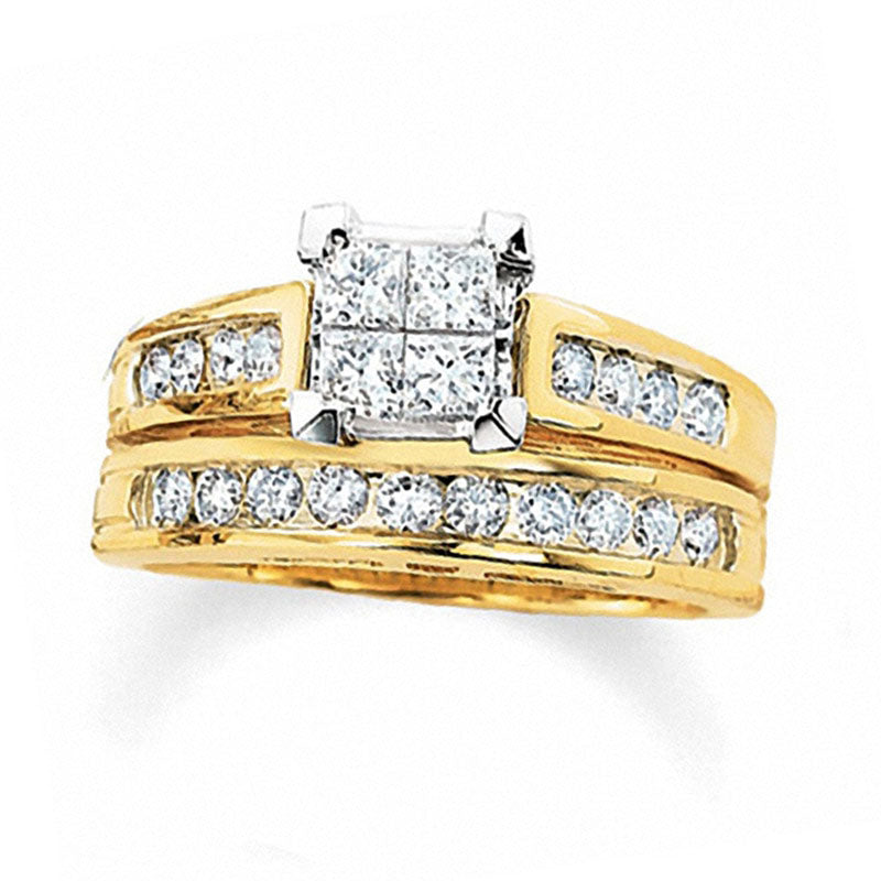 Image of ID 1 20 CT TW Quad Princess-Cut Natural Diamond Bridal Engagement Ring Set in Solid 14K Gold