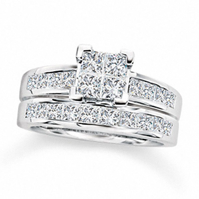 Image of ID 1 20 CT TW Quad Princess-Cut Natural Diamond Bridal Engagement Ring Set in Solid 14K White Gold