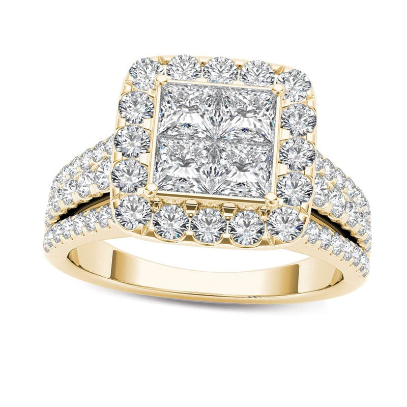 Image of ID 1 20 CT TW Quad Princess-Cut Natural Diamond Frame Engagement Ring in Solid 14K Gold