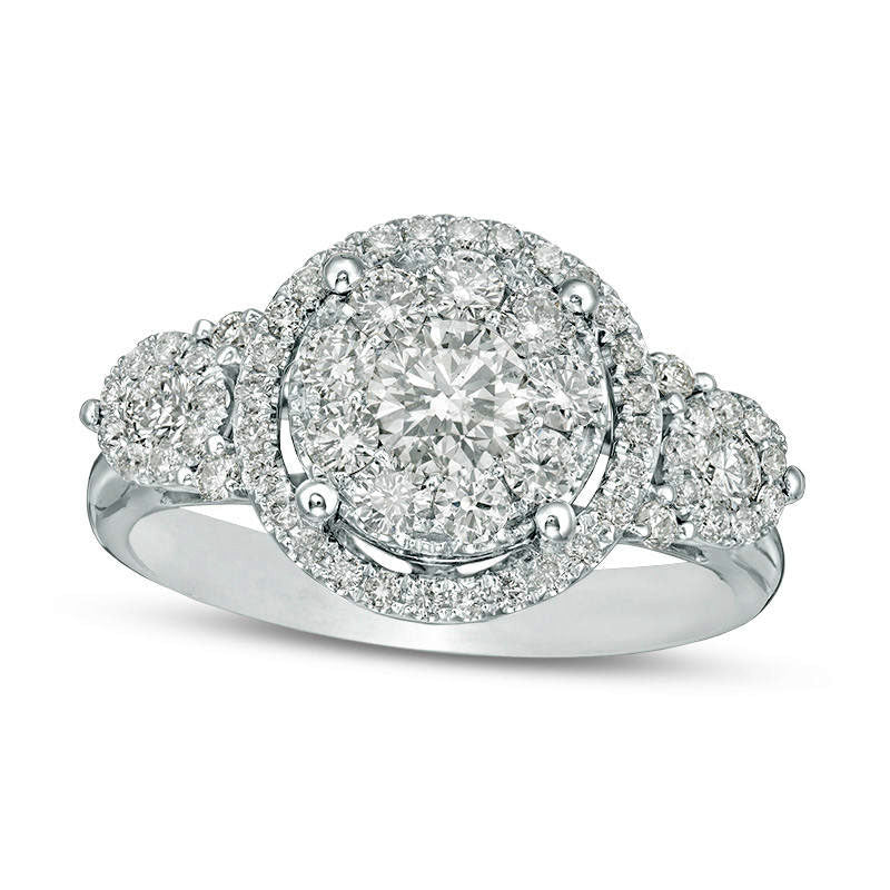 Image of ID 1 210 CT TW Composite Natural Diamond Frame Three Stone Engagement Ring in Solid 14K White Gold