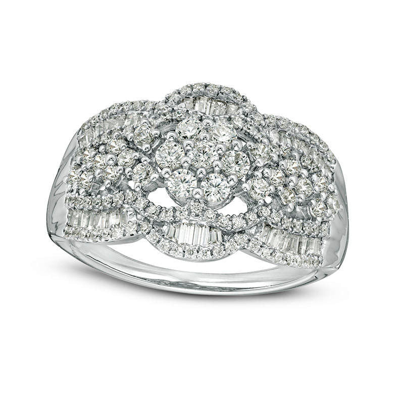 Image of ID 1 210 CT TW Composite Natural Diamond Multi-Flower Ring in Solid 10K White Gold