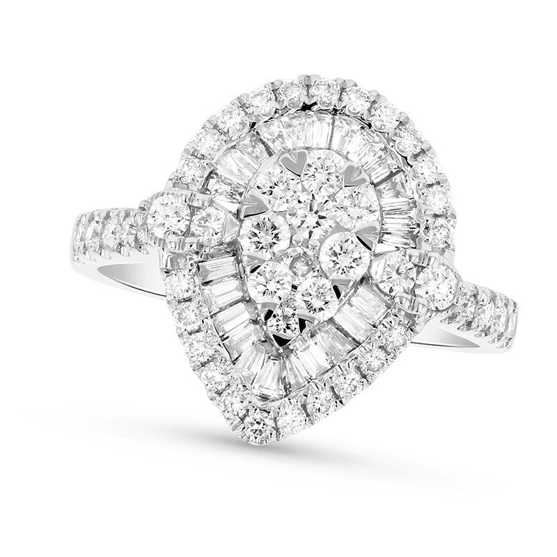 Image of ID 1 210 CT TW Composite Natural Diamond Pear-Shaped Frame Ring in Solid 18K White Gold (G/SI2)