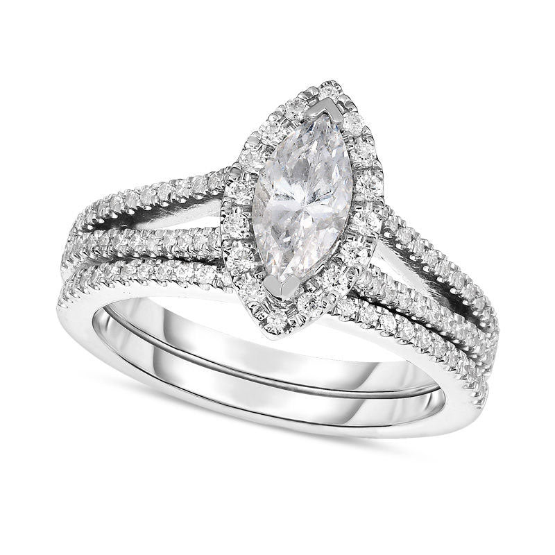 Image of ID 1 210 CT TW Marquise Natural Diamond Frame Split Shank Bridal Engagement Ring Set in Solid 14K White Gold