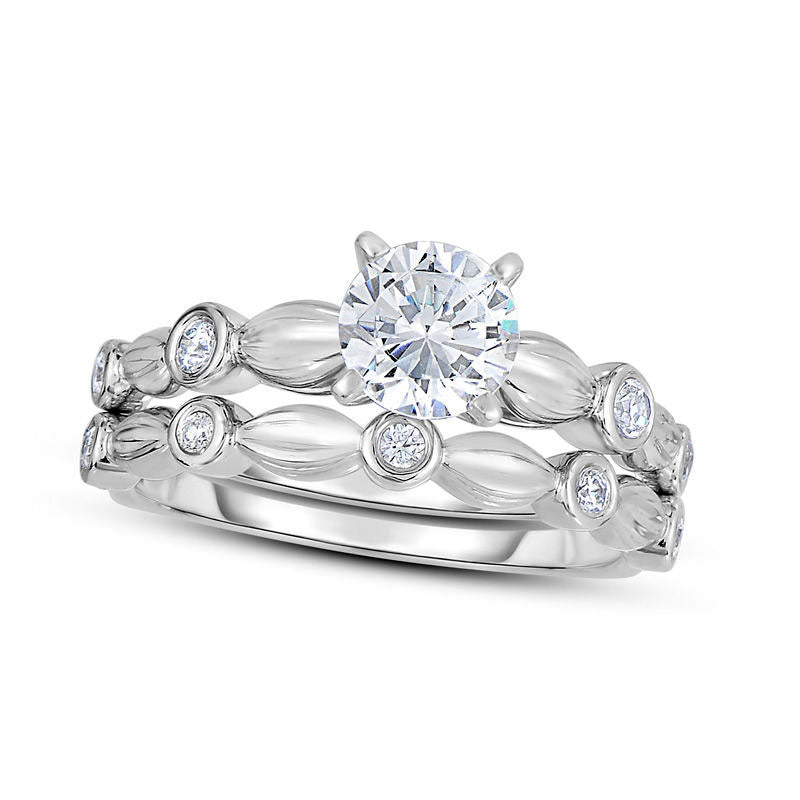 Image of ID 1 210 CT TW Natural Diamond Alternating Bridal Engagement Ring Set in Solid 14K White Gold