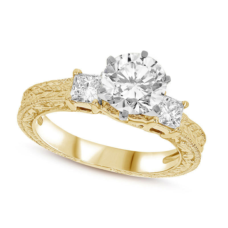 Image of ID 1 210 CT TW Natural Diamond Antique Vintage-Style Three Stone Engagement Ring in Solid 14K Gold (H/SI2)