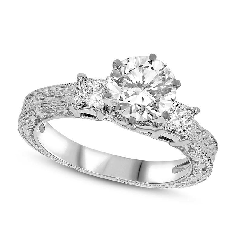 Image of ID 1 210 CT TW Natural Diamond Antique Vintage-Style Three Stone Engagement Ring in Solid 14K White Gold (H/SI2)