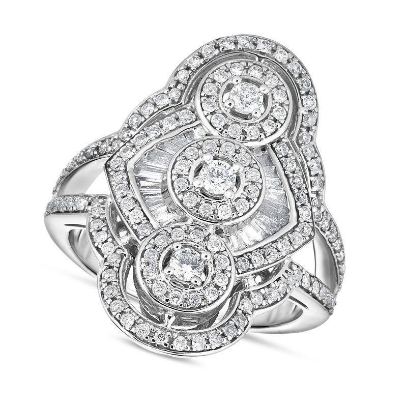 Image of ID 1 210 CT TW Natural Diamond Frame Art Deco Three Stone Ring in Solid 14K White Gold