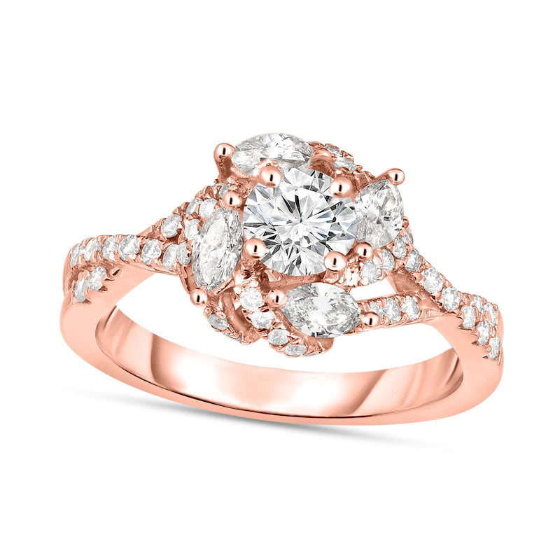 Image of ID 1 210 CT TW Natural Diamond Frame Twist Shank Antique Vintage-Style Engagement Ring in Solid 14K Rose Gold