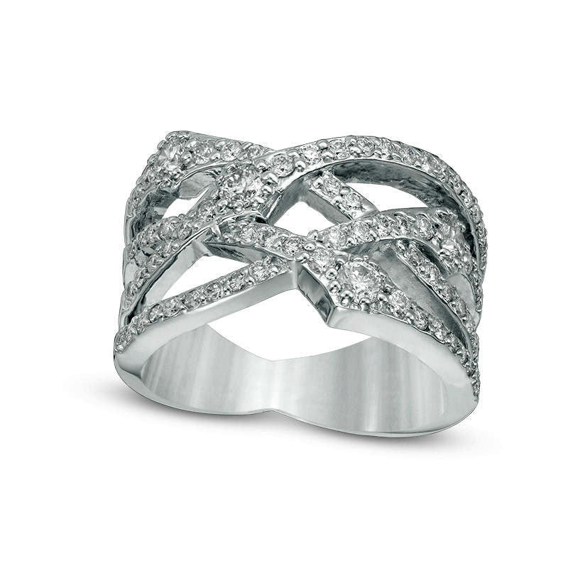 Image of ID 1 210 CT TW Natural Diamond Layered Crossover Ring in Solid 14K White Gold