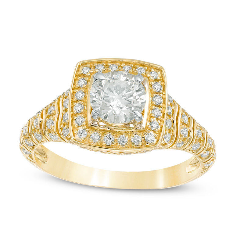 Image of ID 1 210 CT TW Natural Diamond Square Frame Engagement Ring in Solid 14K Gold