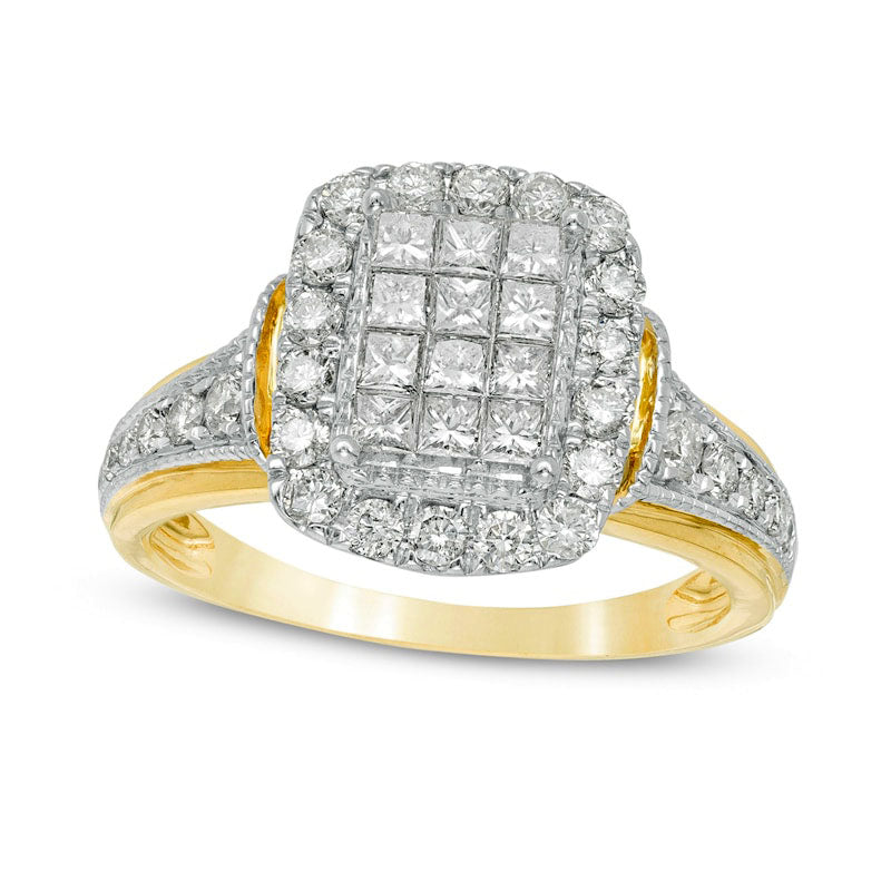 Image of ID 1 210 CT TW Princess-Cut Composite Natural Diamond Cushion Frame Ring in Solid 14K Gold