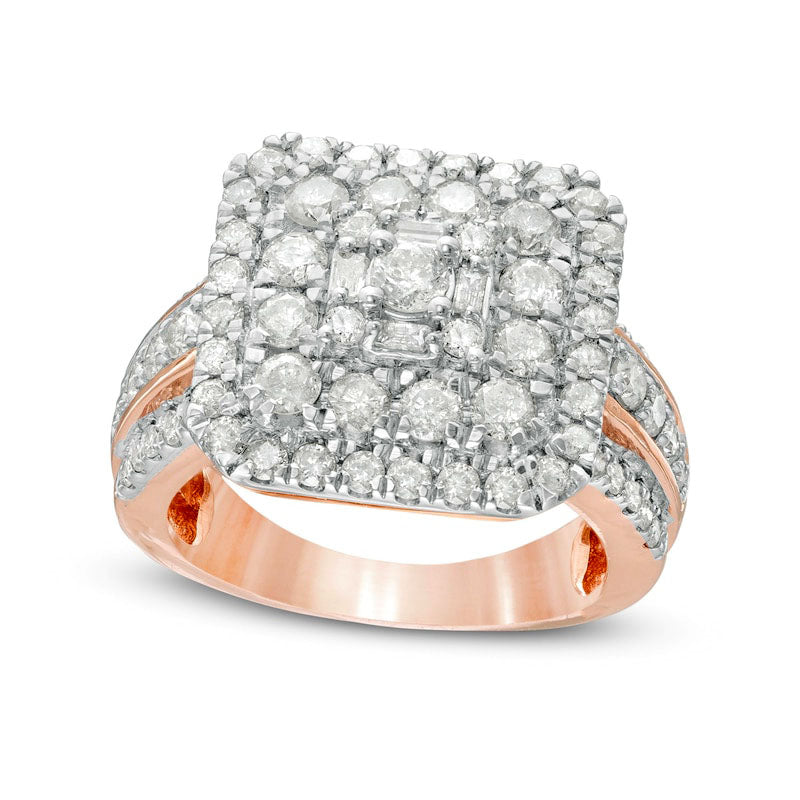 Image of ID 1 213 CT TW Composite Natural Diamond Double Cushion Frame Multi-Row Engagement Ring in Solid 10K Rose Gold