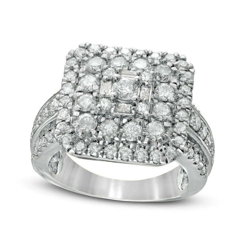 Image of ID 1 213 CT TW Composite Natural Diamond Double Cushion Frame Multi-Row Engagement Ring in Solid 10K White Gold